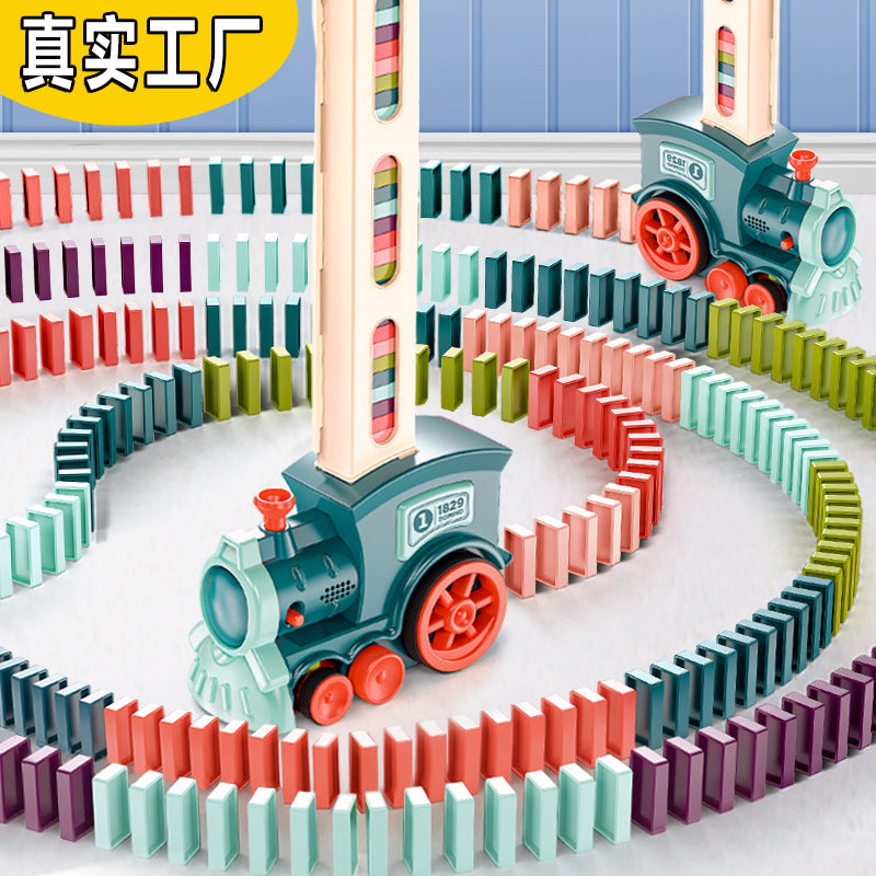 Cross-border dominoes trembles with educational children's automatic licensing electric sound and light train toys