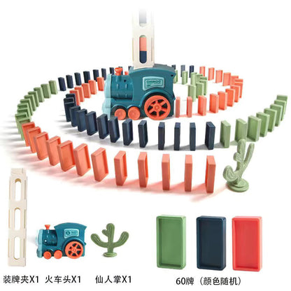 Cross-border dominoes trembles with educational children's automatic licensing electric sound and light train toys