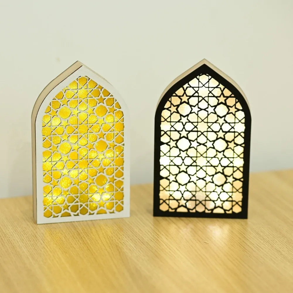 Party Supplies Creative Eid Desktop Ornament LED Moon Night Light Ornament Small Carved Eid Wooden Decoration for Gifts