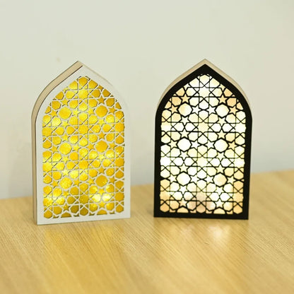 Party Supplies Creative Eid Desktop Ornament LED Moon Night Light Ornament Small Carved Eid Wooden Decoration for Gifts