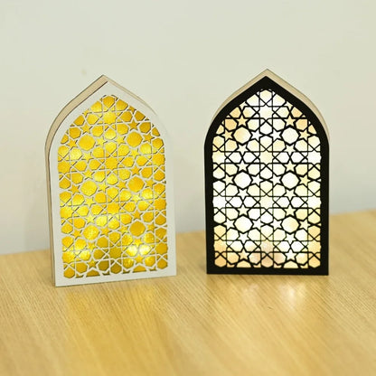 Party Supplies Creative Eid Desktop Ornament LED Moon Night Light Ornament Small Carved Eid Wooden Decoration for Gifts