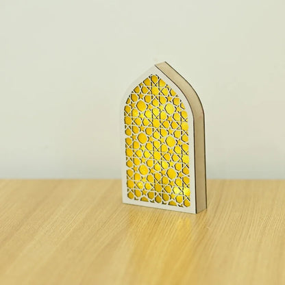 Party Supplies Creative Eid Desktop Ornament LED Moon Night Light Ornament Small Carved Eid Wooden Decoration for Gifts