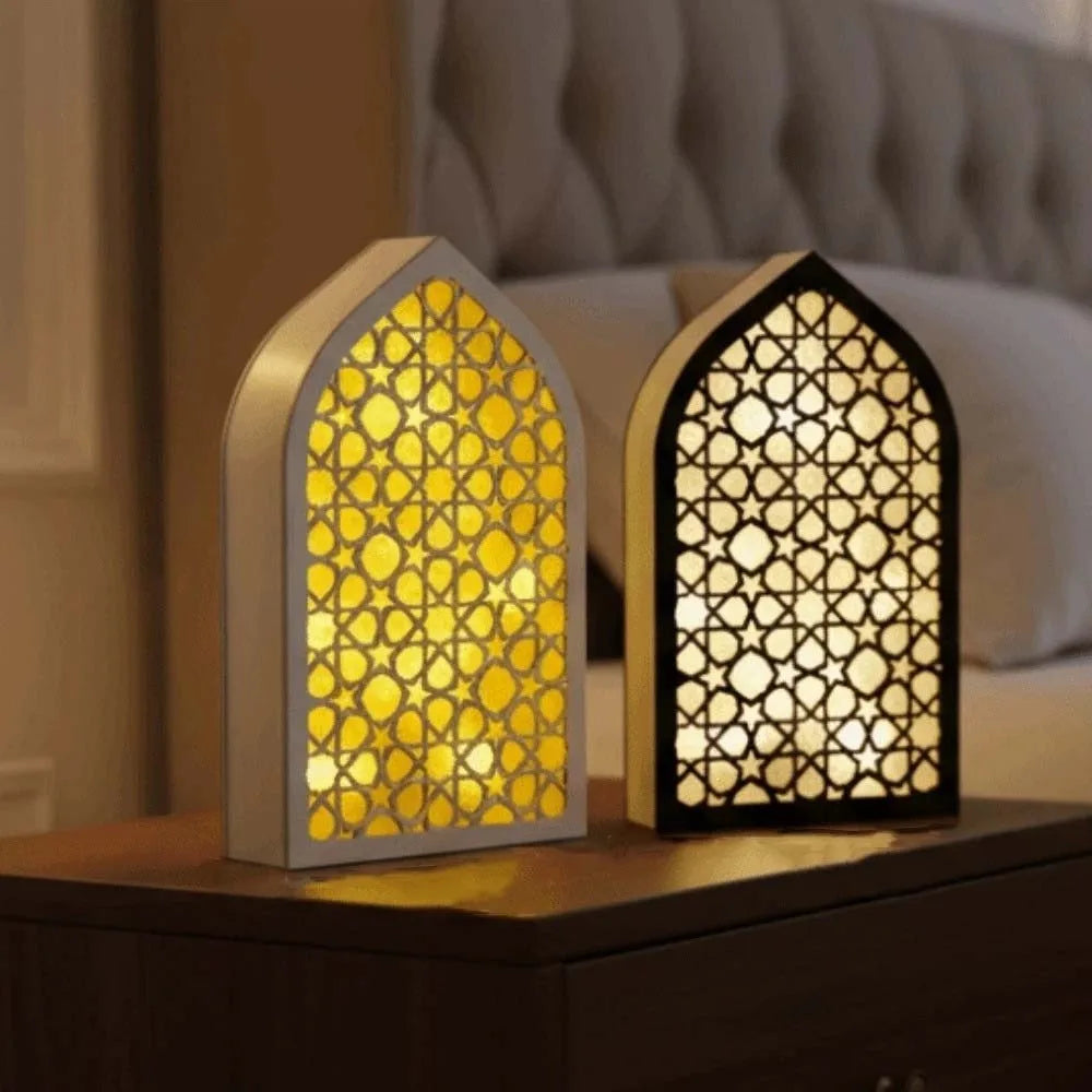 Party Supplies Creative Eid Desktop Ornament LED Moon Night Light Ornament Small Carved Eid Wooden Decoration for Gifts