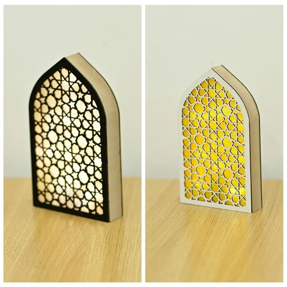 Party Supplies Creative Eid Desktop Ornament LED Moon Night Light Ornament Small Carved Eid Wooden Decoration for Gifts