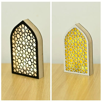 Party Supplies Creative Eid Desktop Ornament LED Moon Night Light Ornament Small Carved Eid Wooden Decoration for Gifts
