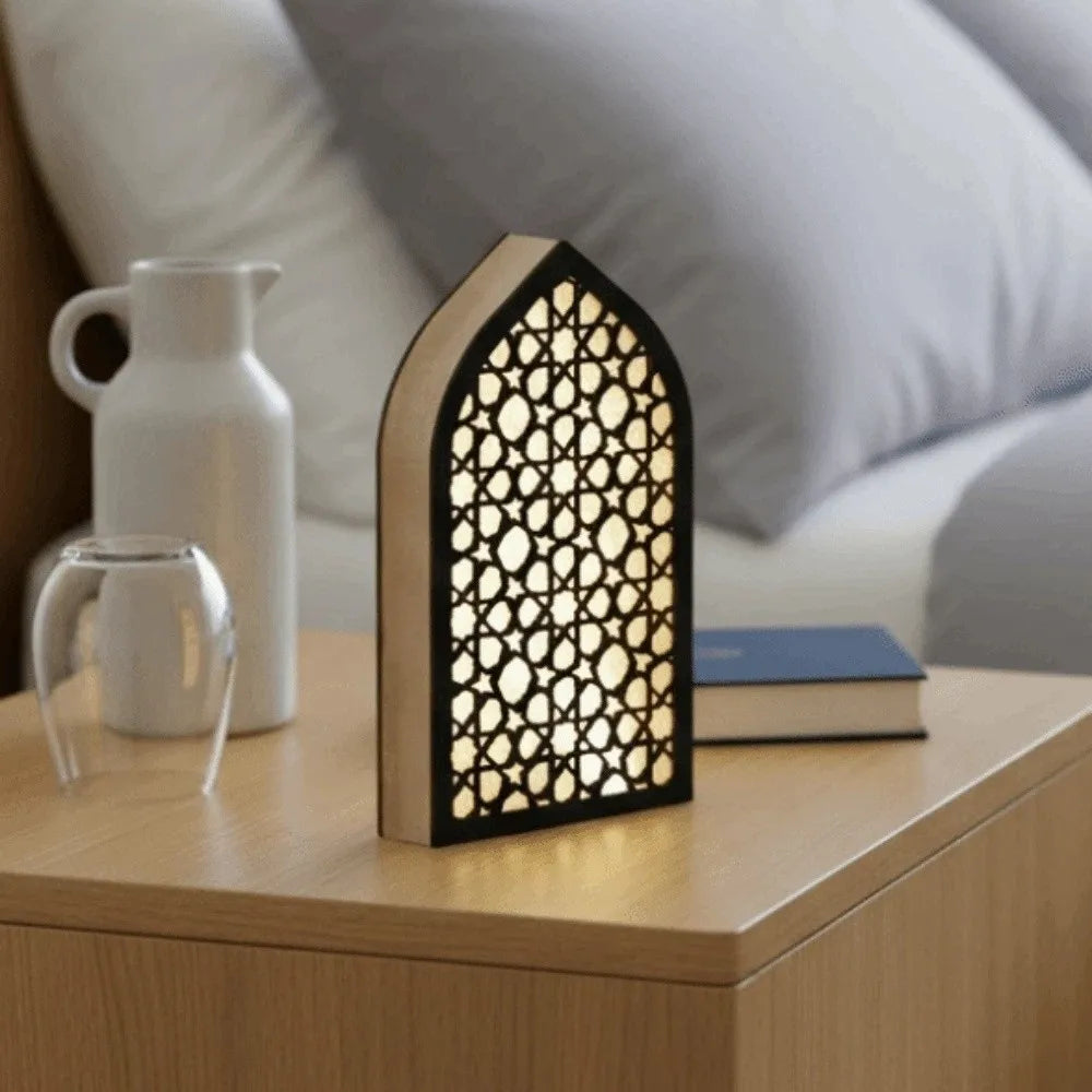 Party Supplies Creative Eid Desktop Ornament LED Moon Night Light Ornament Small Carved Eid Wooden Decoration for Gifts