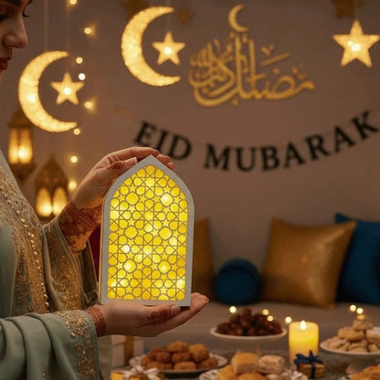 Party Supplies Creative Eid Desktop Ornament LED Moon Night Light Ornament Small Carved Eid Wooden Decoration for Gifts