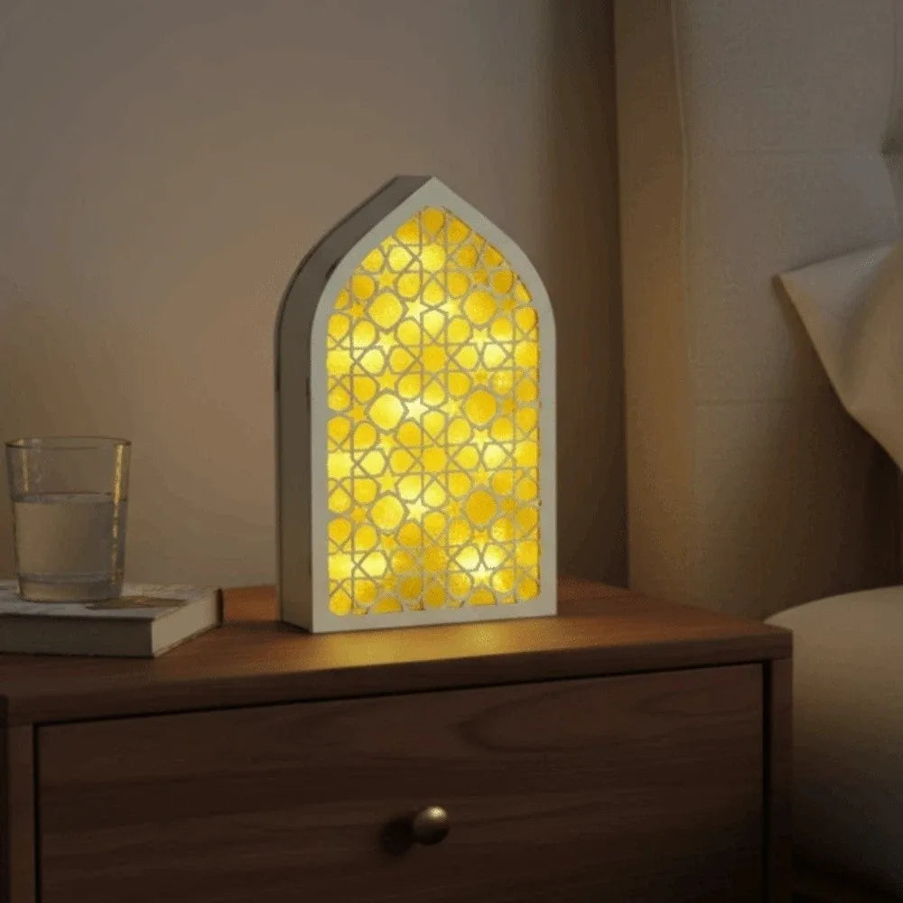 Party Supplies Creative Eid Desktop Ornament LED Moon Night Light Ornament Small Carved Eid Wooden Decoration for Gifts