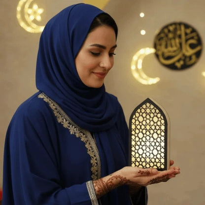 Party Supplies Creative Eid Desktop Ornament LED Moon Night Light Ornament Small Carved Eid Wooden Decoration for Gifts