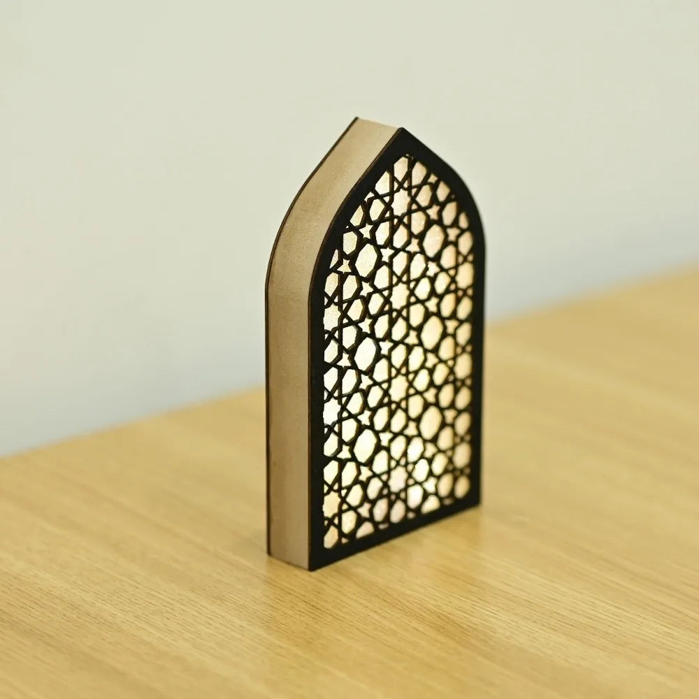 Party Supplies Creative Eid Desktop Ornament LED Moon Night Light Ornament Small Carved Eid Wooden Decoration for Gifts