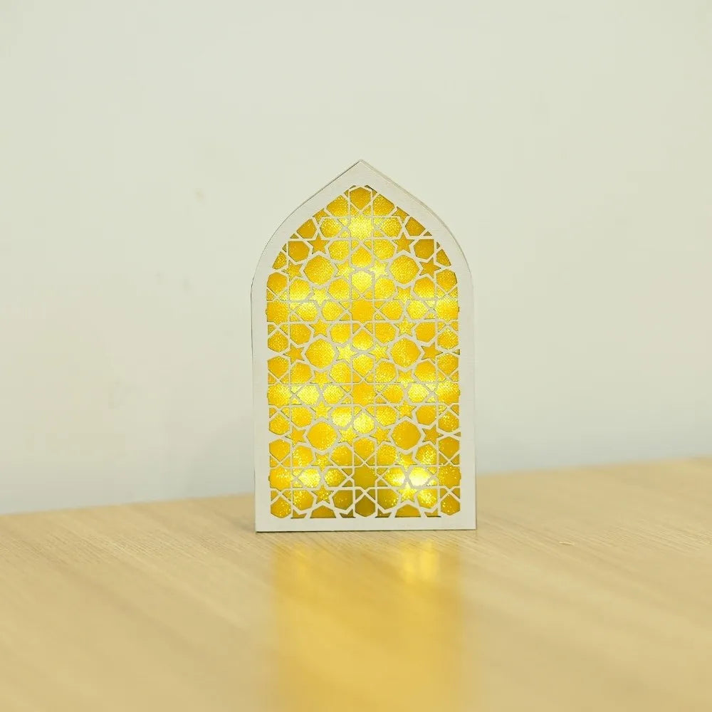 Party Supplies Creative Eid Desktop Ornament LED Moon Night Light Ornament Small Carved Eid Wooden Decoration for Gifts