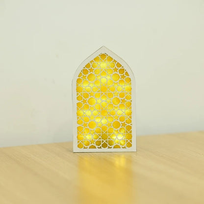 Party Supplies Creative Eid Desktop Ornament LED Moon Night Light Ornament Small Carved Eid Wooden Decoration for Gifts